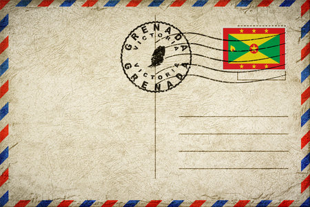Grenada Victoria Vintage Air Mail Envelope with Flag and Postmarkの写真素材
