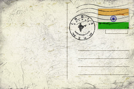 India Kolkata Old Style Mail Envelope with Flag and Postmarkの写真素材