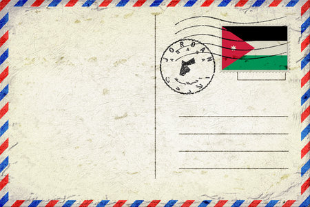 Jordan Aqaba Vintage Air Mail Envelope with Flag and Postmarkの写真素材