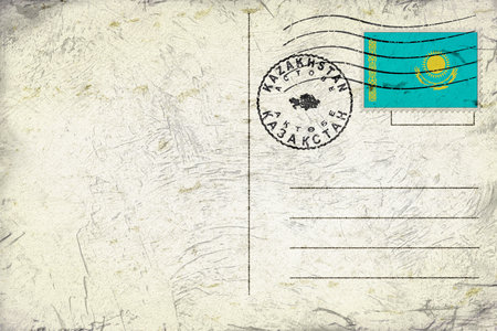 Kazakhstan Actobe Old Style Mail Envelope with Flag and Postmarkの写真素材