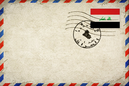 Iraq Baghdad Vintage Air Mail Envelope with Flag and Postmarkの写真素材