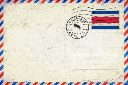 Costa Rica Cartago Vintage Air Mail Envelope with Flag and Postmarkの写真素材