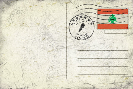 Lebanon Beirut Old Style Mail Envelope with Flag and Postmarkの写真素材