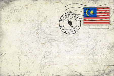 Malaysia George Town Old Style Mail Envelope with Flag and Postmarkの写真素材