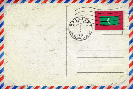 Maldives Male Vintage Air Mail Envelope with Flag and Postmarkの写真素材