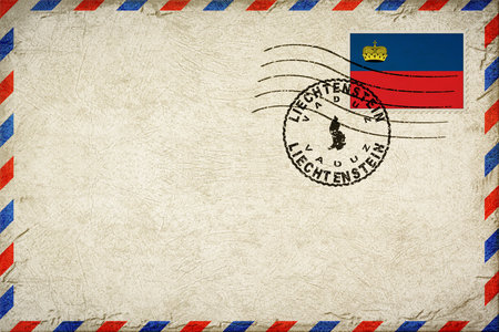 Liechtenstein Vaduz Vintage Air Mail Envelope with Flag and Postmarkの写真素材