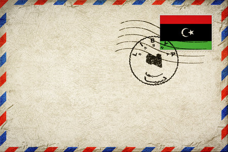 Libya Sabha Vintage Air Mail Envelope with Flag and Postmarkの写真素材