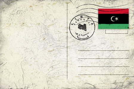 Libya Benghazi Old Style Mail Envelope with Flag and Postmarkの写真素材