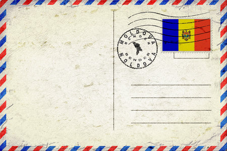 Moldova Bender Vintage Air Mail Envelope with Flag and Postmarkの写真素材