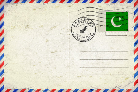 Pakistan Rawalpindi Vintage Air Mail Envelope with Flag and Postmarkの写真素材