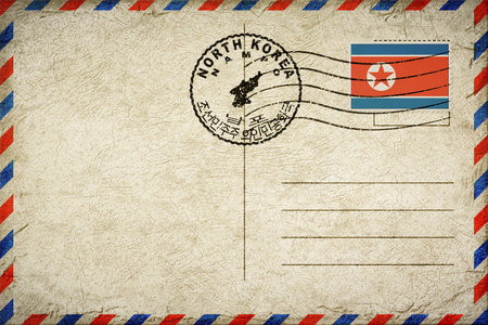 North Korea Nampo Vintage Air Mail Envelope with Flag and Postmarkの写真素材