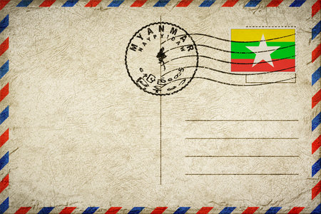 Myanmar Naypyidaw Vintage Air Mail Envelope with Flag and Postmarkの写真素材