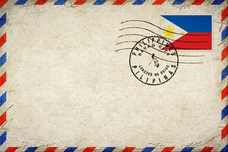 Philippines Davao City Vintage Air Mail Envelope with Flag and Postmarkの写真素材