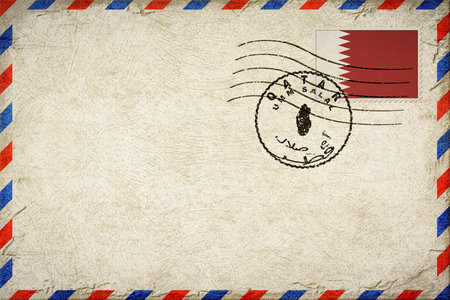Qatar Umm Salal Vintage Air Mail Envelope with Flag and Postmarkの写真素材