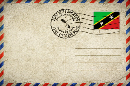 Saint Kitts and Nevis Charlestown Vintage Air Mail Envelope with Flag and Postmarkの写真素材