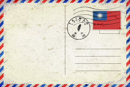 Taiwan Tainan Vintage Air Mail Envelope with Flag and Postmarkの写真素材