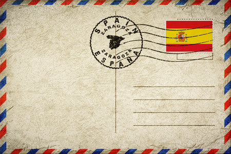 Spain Zaragoza Vintage Air Mail Envelope with Flag and Postmarkの写真素材