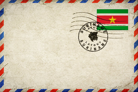 Suriname Latour Vintage Air Mail Envelope with Flag and Postmarkの写真素材