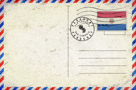 Paraguay San Lorenzo Vintage Air Mail Envelope with Flag and Postmarkの写真素材
