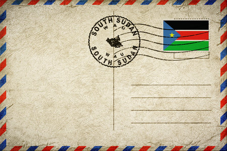 South Sudan Wau Vintage Air Mail Envelope with Flag and Postmarkの写真素材