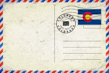 Colorado Fort Collins Vintage Air Mail Envelope with Flag and Postmark