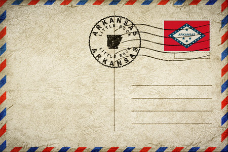 Arkansas Little Rock Vintage Air Mail Envelope with Flag and Postmarkの写真素材