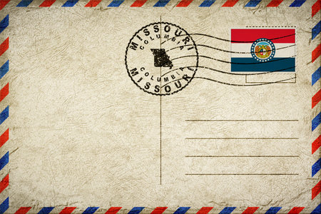 Missouri Columbia Vintage Air Mail Envelope with Flag and Postmarkの写真素材