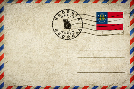 Georgia Macon Vintage Air Mail Envelope with Flag and Postmarkの写真素材