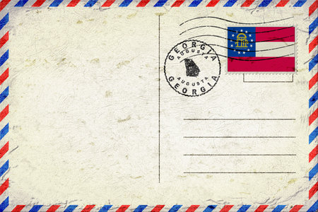 Georgia Augusta Vintage Air Mail Envelope with Flag and Postmarkの写真素材