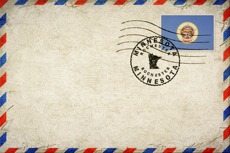 Minnesota Rochester Vintage Air Mail Envelope with Flag and Postmarkの写真素材