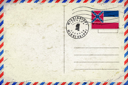 Mississippi Jackson Vintage Air Mail Envelope with Flag and Postmarkの写真素材