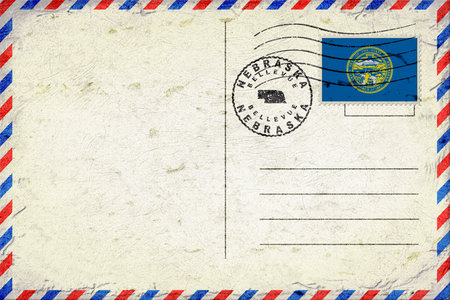 Nebraska Bellevue Vintage Air Mail Envelope with Flag and Postmarkの写真素材