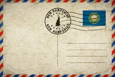 New Hampshire Nashua Vintage Air Mail Envelope with Flag and Postmarkの写真素材