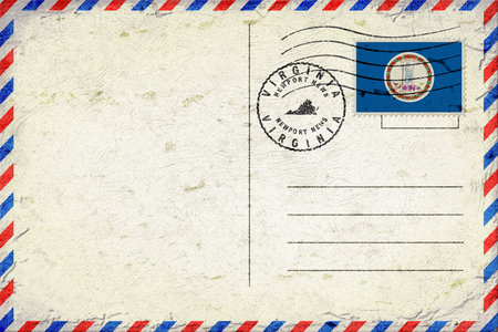 Virginia Newport News Vintage Air Mail Envelope with Flag and Postmarkの写真素材