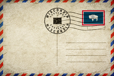 Wyoming Cheyenne Vintage Air Mail Envelope with Flag and Postmarkの写真素材