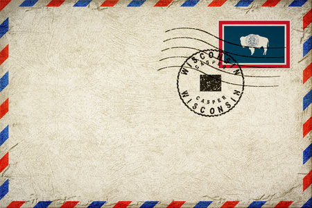 Wyoming Casper Vintage Air Mail Envelope with Flag and Postmarkの写真素材