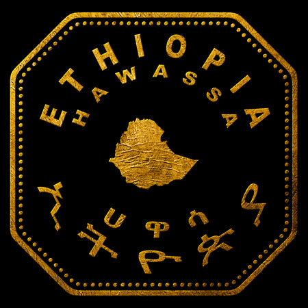 Ethiopia Hawassa Gold Typography Stamp Designの写真素材