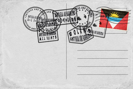 Antigua and Barbuda Vintage Postcard with Flag Stamp and City Postmarksの写真素材