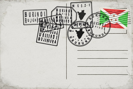 Burundi Vintage Postcard with Flag Stamp and City Postmarksの写真素材