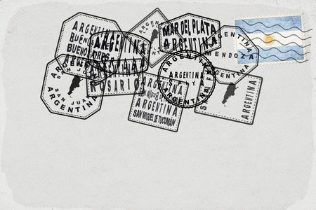 Argentina Vintage Postcard with Flag Stamp and City Postmarksの写真素材