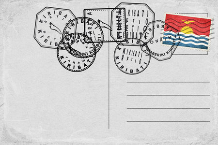 Kiribati Vintage Postcard with Flag Stamp and City Postmarksの写真素材