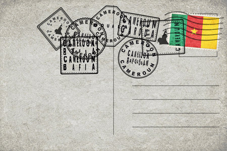 Cameroon Vintage Postcard with Flag Stamp and City Postmarksの写真素材