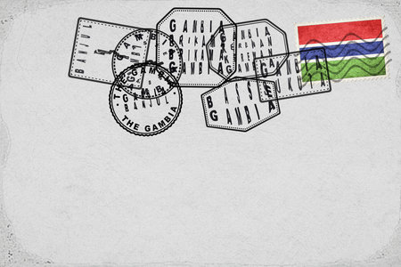 Gambia Vintage Postcard with Flag Stamp and City Postmarksの写真素材