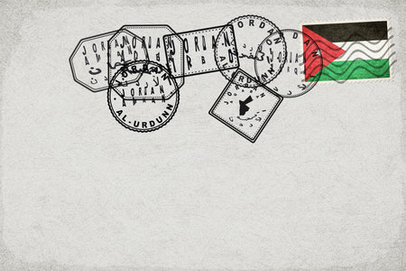 Jordan Vintage Postcard with Flag Stamp and City Postmarksの写真素材