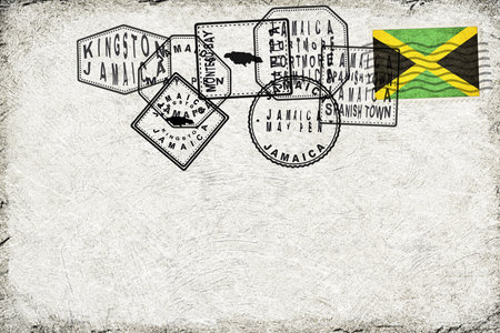 Jamaica Vintage Postcard with Flag Stamp and City Postmarksの写真素材
