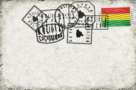 Bolivia Vintage Postcard with Flag Stamp and City Postmarksの写真素材