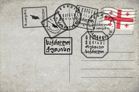 Georgia Vintage Postcard with Flag Stamp and City Postmarksの写真素材