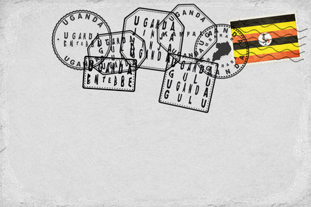 Uganda Vintage Postcard with Flag Stamp and City Postmarksの写真素材