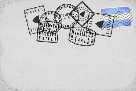 Nicaragua Vintage Postcard with Flag Stamp and City Postmarksの写真素材