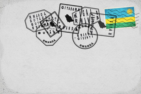 Rwanda Vintage Postcard with Flag Stamp and City Postmarksの写真素材